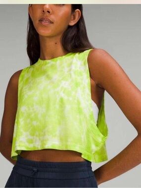 Lululemon All Yours Neon Green and White Tie-Dye Cropped Tank Top Size L